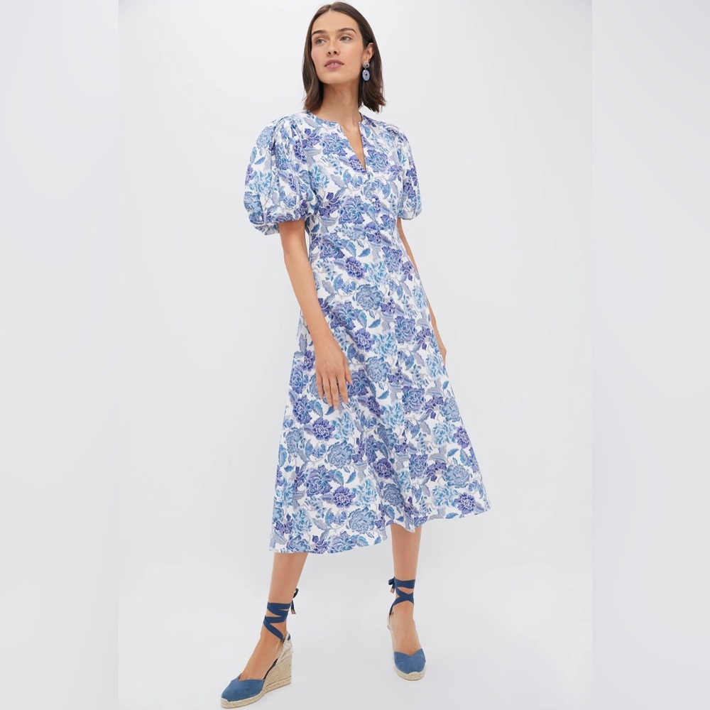 NEW Tuckernuck Hyacinth House Steel Blue Floral Brody Midi Dress Women’s Medium